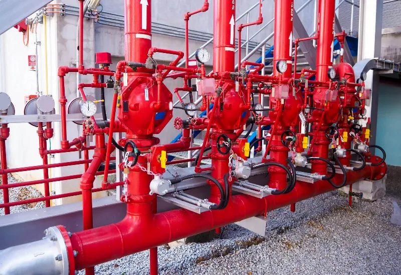 Firefighting systems in industrial zone which picture was taken in power plant.